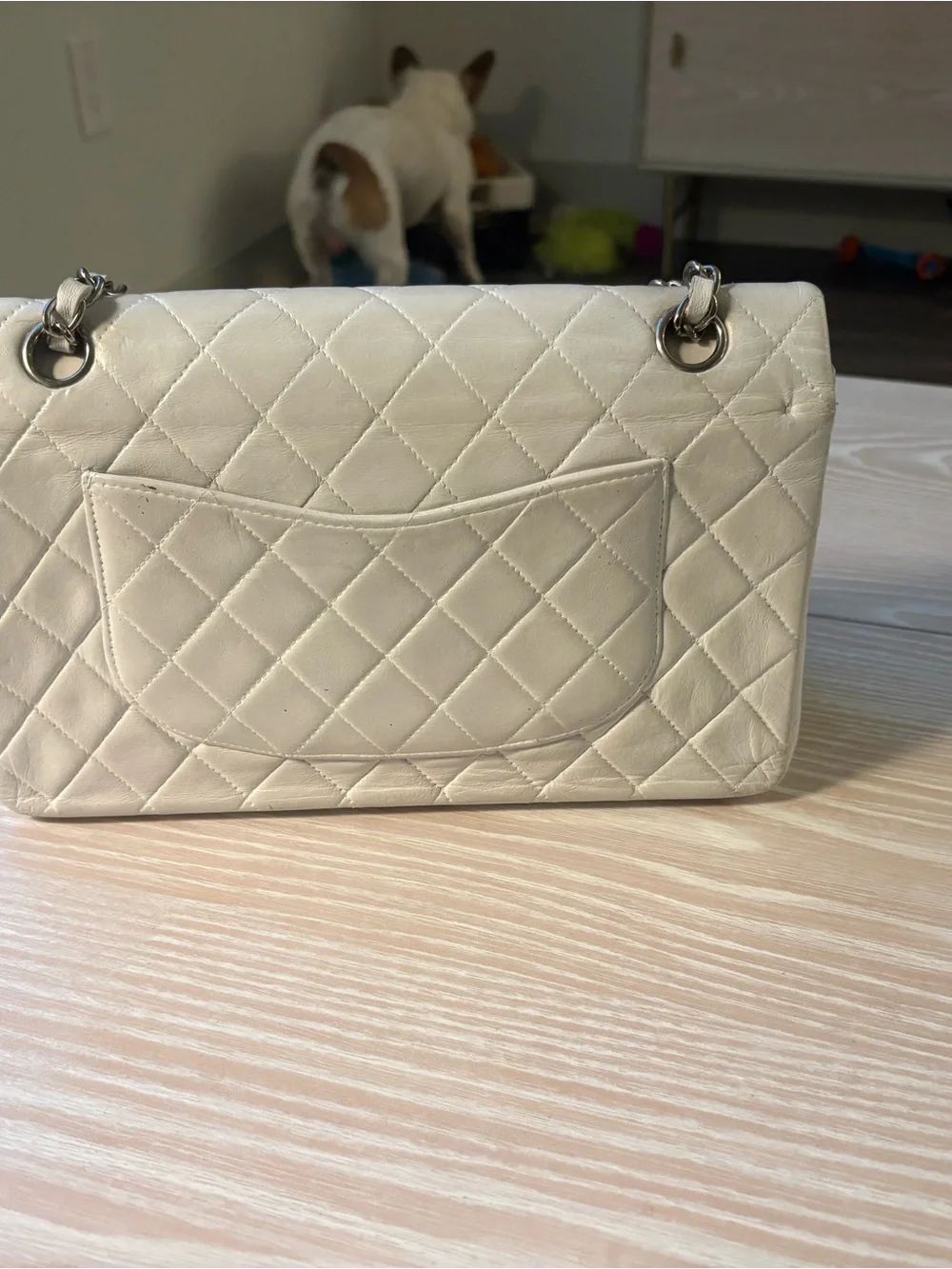 CHANEL White Quilted Lambskin Classic Flap Medium
